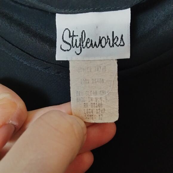 Vintage 90s Styleworks Women's Sz 12 Black Floral Print Maxi Sheath Dress - Picture 4 of 6